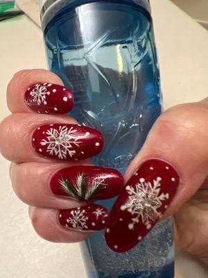 My beautiful Christmas nails 2022 Crystal fill & polish, design by Sue