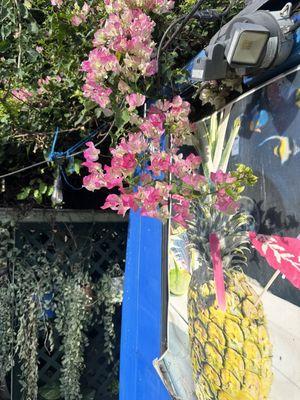 Flowers outside the food truck