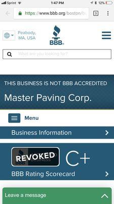 Revoked BBB certification.   Beware.  Worse than a Fail.