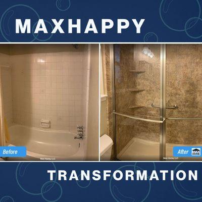 Before and after tub to shower conversion