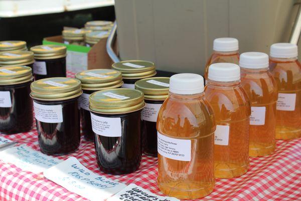 Homemade jellies and honey.