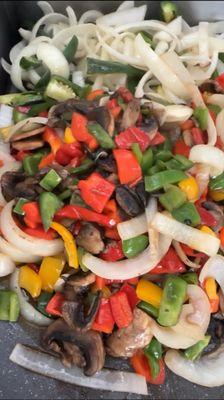 For some of our dishes we used the best sautéed mix of 
Bell Peppers, Mushrooms and Onions. It's your choice :)