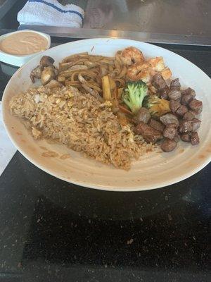 Hibachi steak and shrimp with fried rice