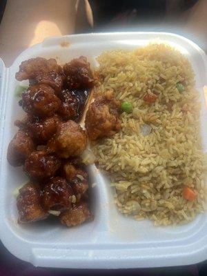 General Tso chicken extra spicy! And pork fried rice