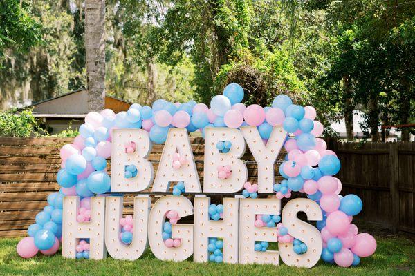 Balloon Garland for a Gender Reveal