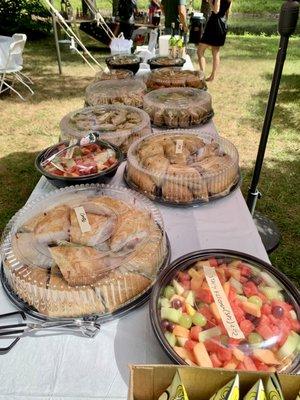 Sandwiches, fruit, and cold pasta for lunch.