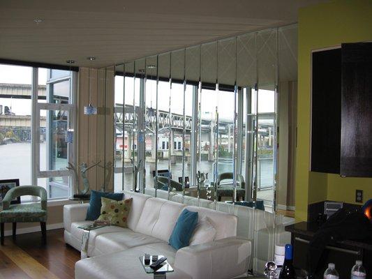 Beveled Mirror Strip Wall - fabricated in house!