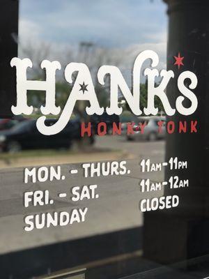 Hank's hours on the door