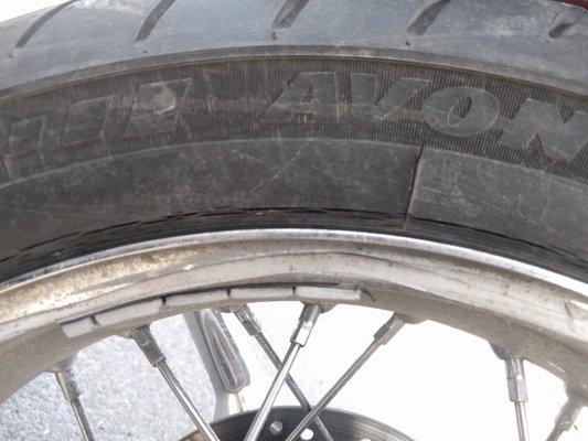 Tyre with sidewall cracks within 3K miles of riding.