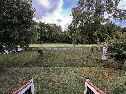 After Miguel, Alfredo and Jonathan removed the 30x30 woodchip square and put down sod.