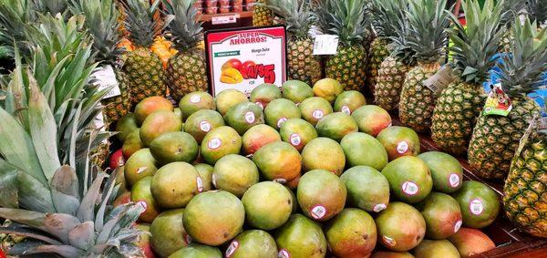 Mangoes and Pineapple produce! Nicely organized!