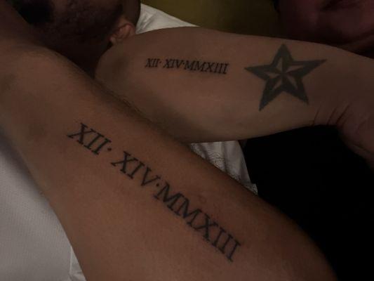 Matching wedding anniversary date in Roman numerals.