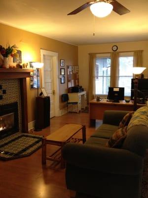 Living room common area with fireplace