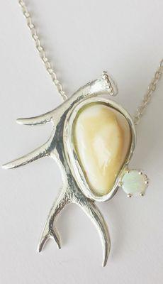 Elk Ivory Sterling Silver Opal Pendant