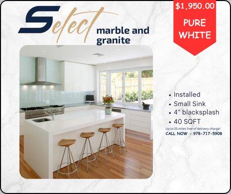 Sale, Sale, Sale ...‼‼
 Arctic White Quartz countertops are sleek, smooth, and offer a clean, modern look to your kitchen. They are non-