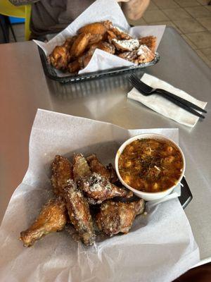 Garlic parm wings, smoked Mac, sweet potato fries.. SO GOOD. We can't wait to go back