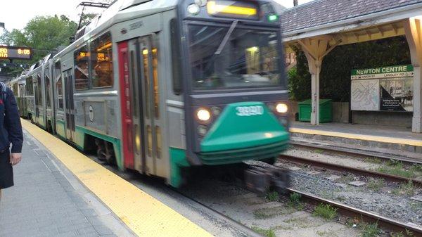 Newton Centre station inbound train