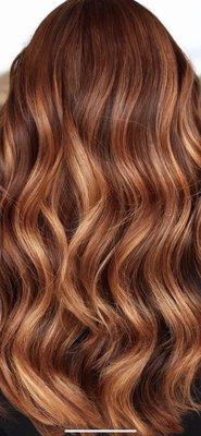 Beautiful, medium auburn with soft, warm, golden highlights