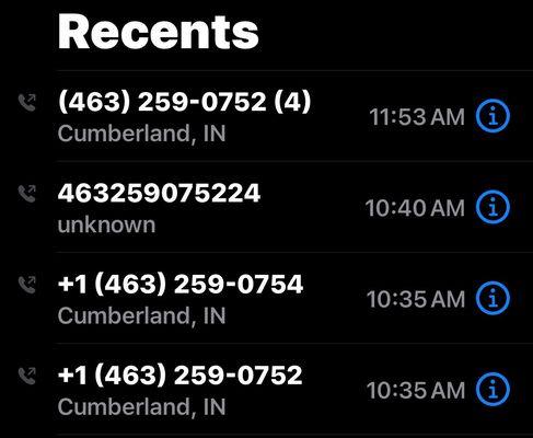 Calls made, and no responses given, or call back needed for verification.