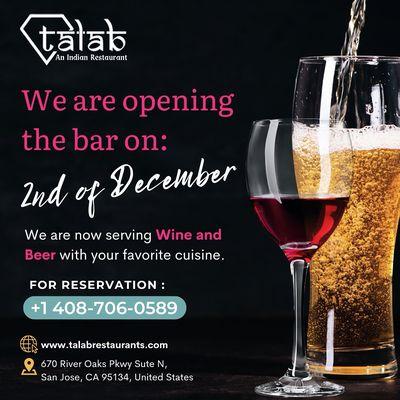 Enjoy a glass of your favorite wine or beer with delicious Indian food!!