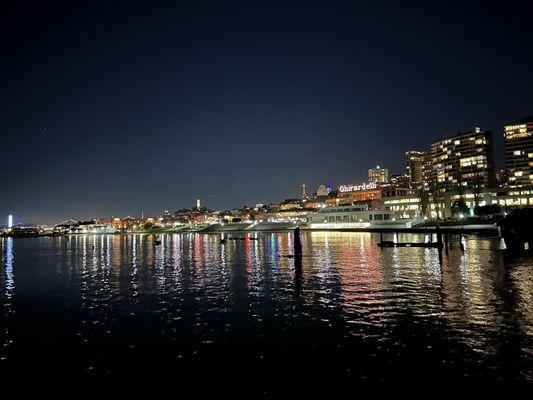 Aquatic Park Cove at night.