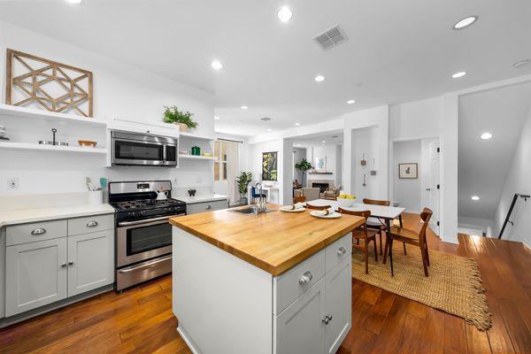 Beautiful butcher block center island in our new listing in Downtown Culver City. 4014 Van Buren Pl #B.