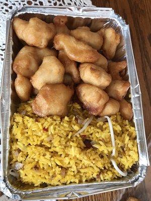 Sweet and sour chicken with fried rice