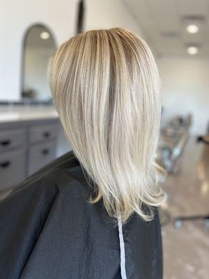 Blond, grey coverage permanent hair color by Gwen.