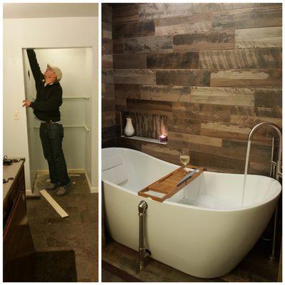 Two closets converted into soaking nook