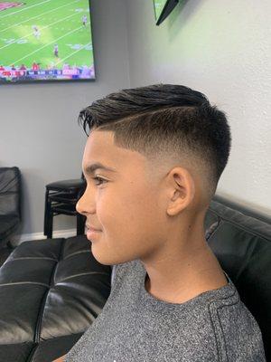 Haircut fade and combover