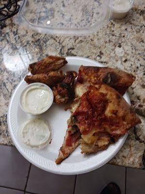 Pizza with lemon pepper Wings and blue cheese