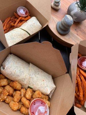 Buffalo Chicken Wraps with Tater Tots/Fries