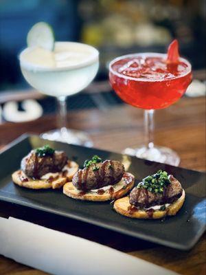 Wagyu toast appetizer with brilliant libations