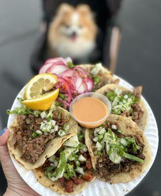 Tacos con Tortillas Hechas a Mano: Lengua x2, Tripas, Al Pastor, Suadero, Cabeza | $2.50 each