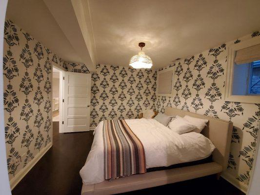 Wallpaper install (I would not want to be drunk in this room!)