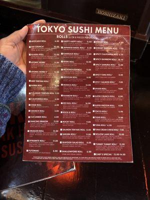 Sushi menu- Dec 2023