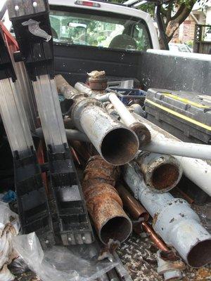 All of the rotten drain pipes removed by Gotelli when they fixed our plumbing.