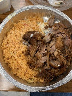 Carnitas and rice (no beans)