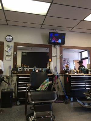 The chairs are nice and new and the work tables and drawers are Husky tool cabinets.