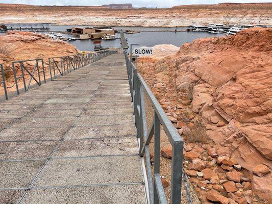 Steep ramp down to the restaurant and docks