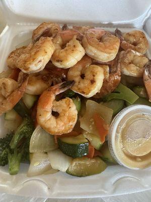 Hibachi shrimp and oh my goodness vegetables are amazing fried rice perfect.