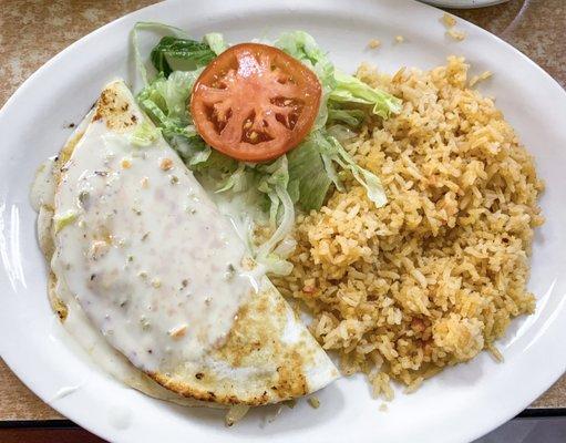 Chicken quesadilla with rice