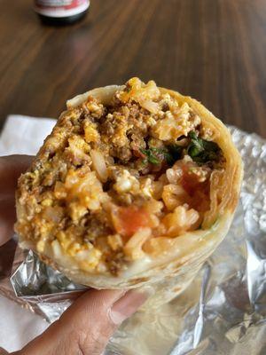 Breakfast burrito, no beans.