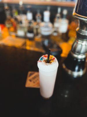 Fruity pebble cocktail with egg white - fun and tastes great