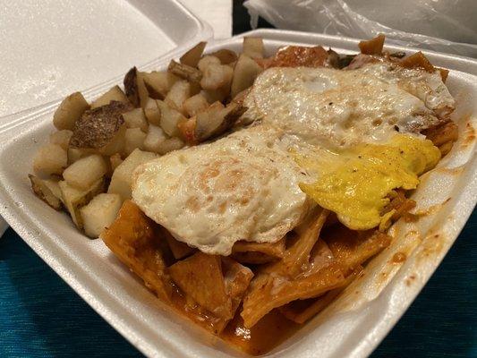 Chilaquiles with double potatoes