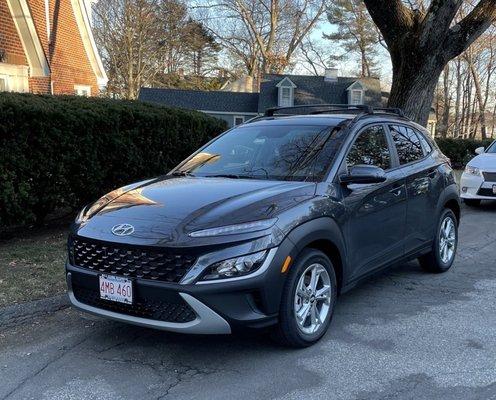 My 2022 Hyundai Kona.  Secured by Auto Mated Sterios.