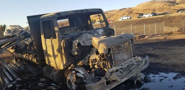 Truck after wildfires in Morgan Hill. A fire break would have prevented over $97,000 of damage caused to our property.