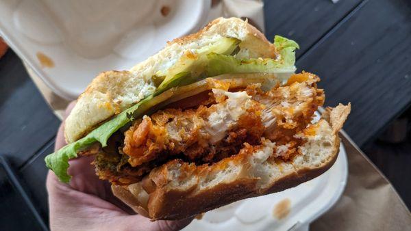 Best pickles, sauce, mayo, and crispy lettuce. Oh, and the spicy chicken rocks. Get a napkin!