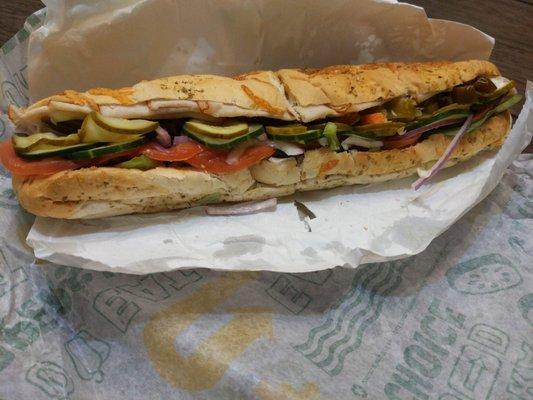 Delicious turkey footlong full of veggies