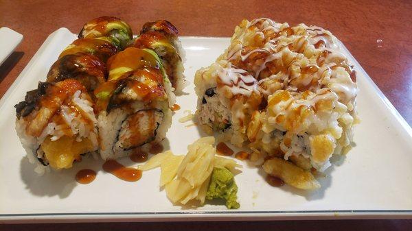 Dragon roll and crunch roll